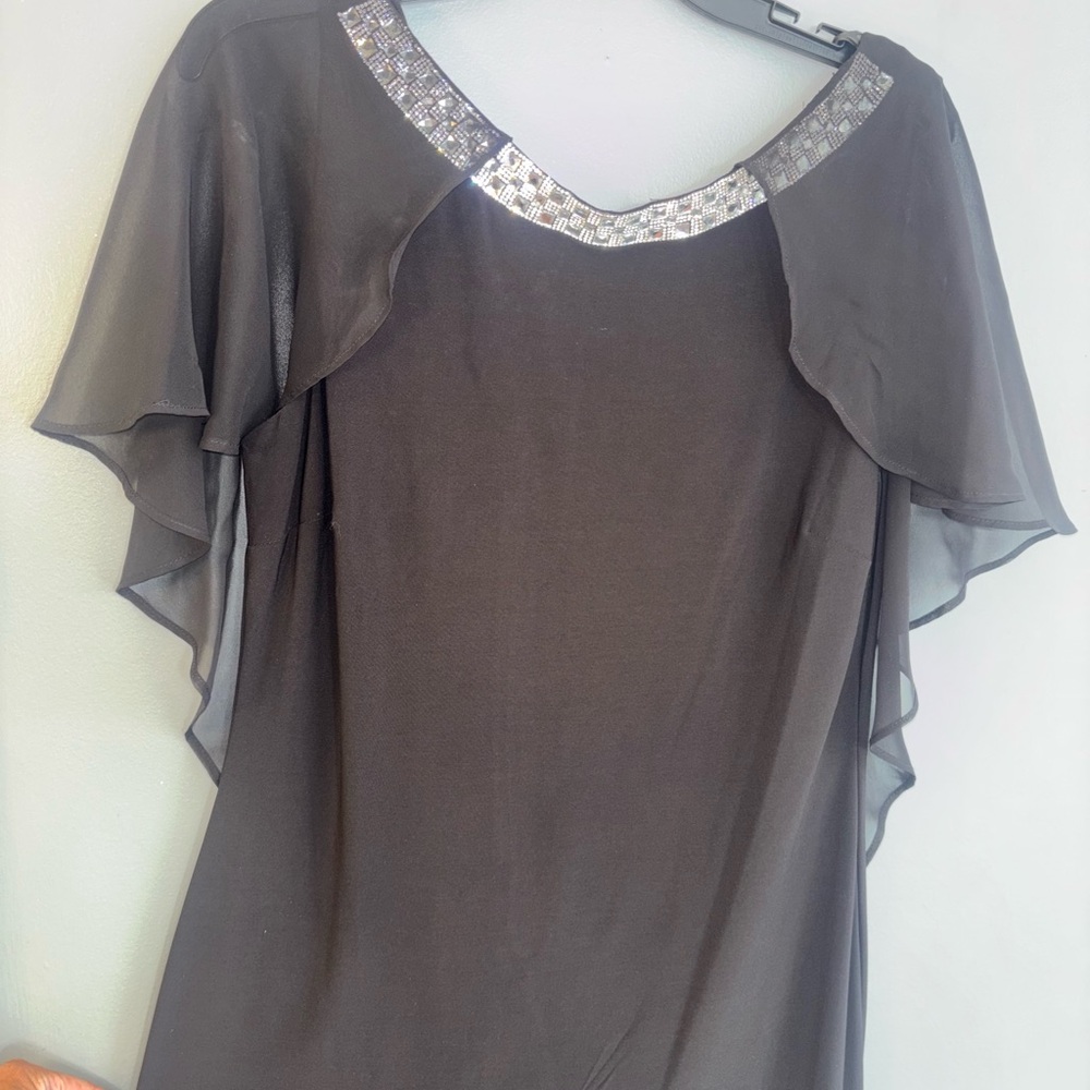 MARINA Black Dress with Silver Sparkling Neckline Trim